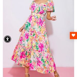 Flying Tomato Pink and White Asymmetrical Ruffled Sundress